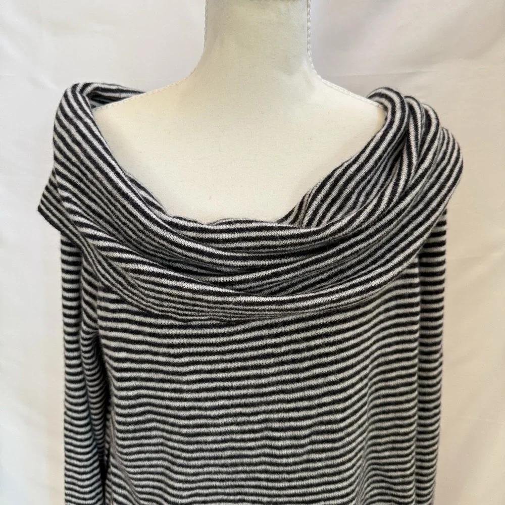 NWT Madewell Womens Alpaca Wool Blend Cowl Neck Sweater Black White Stripe XXL‎